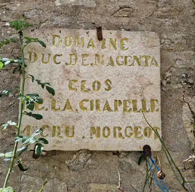 Pierre gravée 'Domaine Duc de Magenta Clos de la Garenne 1er Cru Morgeot'